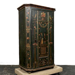 19th C. Alsatian Folk Art Painted Wedding Cabinet