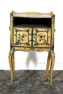 19th C. French Green & Yellow Painted Cabinet