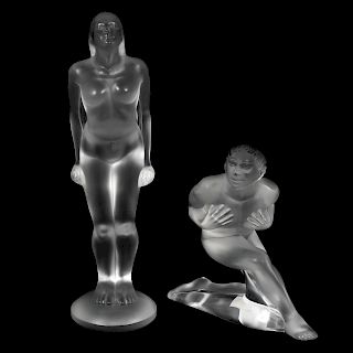 Lalique "Serge" & "Josephine" Crystal Statues