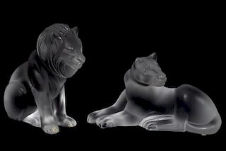 Lalique "Bamara" & "Simba" African Lion Figures