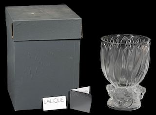 Lalique Crystal "Three Jaguars" Frosted Vase