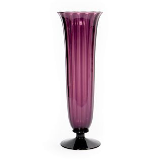 Durand Optic-Ribbed Amythest Glass Trumpet Vase