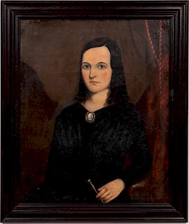 19th C. American School Portrait of a Lady, Oil