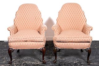 Pair, Queen Anne Style Upholstered Armchairs