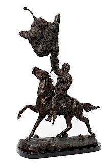 After Remington "Buffalo Signal" Bronze Sculpture