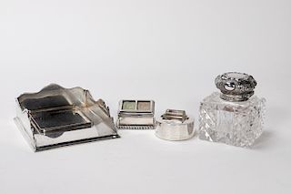 4pc American & English Silver Desk Accessories