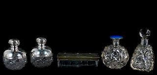 English Sterling & Cut Glass Vanity Accessories