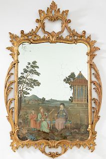 English Chinoiserie Figural Chippendale Mirror