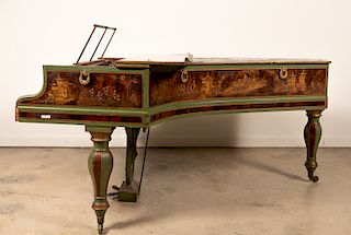 19th C. German Green Japanned Chinoiserie Piano