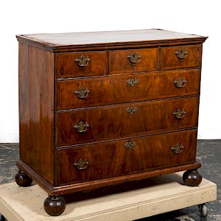 18th C. William and Mary Bookmatched Walnut Chest