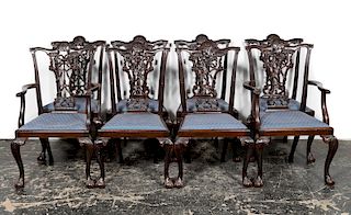 Eight 19th C. English Chippendale Dining Chairs