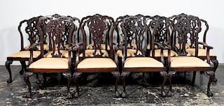 Set, 16 English Chippendale Style Dining Chairs