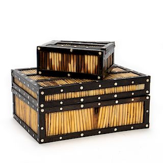 Anglo-Indian Porcupine Quill & Inlaid Ebony Boxes
