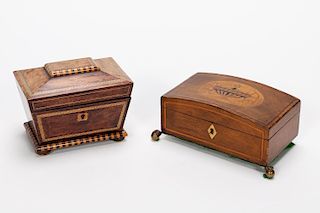 Petite Tea Caddy and Marquetry Inlaid Dome Box
