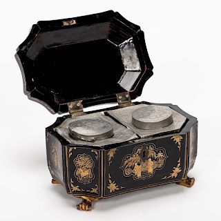 19th C. Chinese Export Lacquered Tea Caddy
