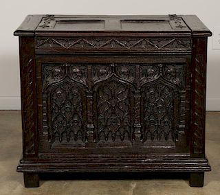 19th C. English Gothic Revival Oak Coffer or Chest