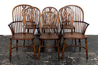 Set, Six Oak Windsor Style Dining Chairs