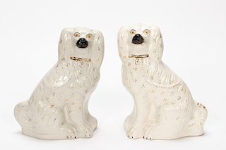 Pair, 19th C. Staffordshire White Dog Figures