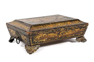 19th C. English Japanned Chinoiserie Decorated Box