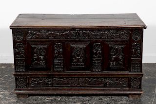 17th Century, Charles II Carved Oak Blanket Chest