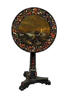 English Papier Mache Mother of Pearl Inlaid Table