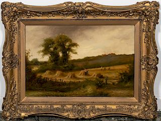 R. Leslie, "Hay Harvest," Oil Landscape