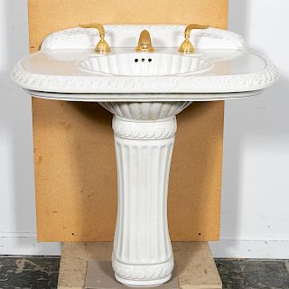Sherle Wagner White Pedestal Sink and Basin Set