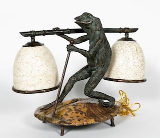 Maitland Smith Dual Shade Frog Bronze Table Lamp