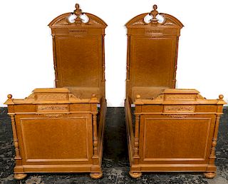 Pair, 19th C. Continental Twin Beds, 8pcs Total