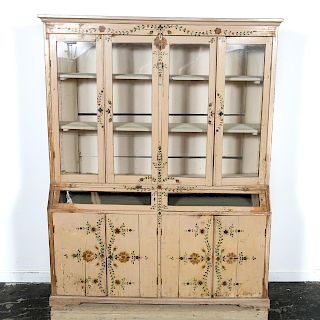 19th C. Continental Floral Decorated Store Cabinet