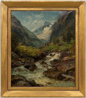 Julius Rose Munchen "Alpine Rapids" Oil On Canvas