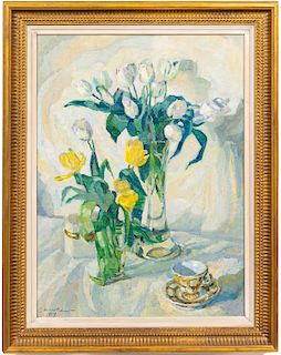 Eduard Muencke "Still Life of Tulips" 1919 Oil