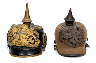 Two German World War I Era Pickelhaube Helmets