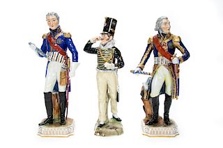 Three, Dresden Porcelain Military Figurines