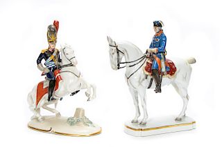 Two German, Mounted Military Porcelain Figurines
