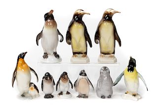 9 Pc, German and European Porcelain Penguins