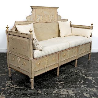 19th C. Gustavian Swedish Painted Wooden Bench