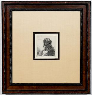Rembrandt, Old Bearded Man In High Fur Cap Etching
