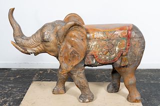 Circa 1900, Polychrome Wooden Carousel Elephant