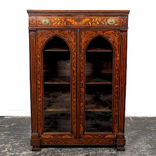19th C. Dutch Marquetry Inlaid Glass Door Cabinet