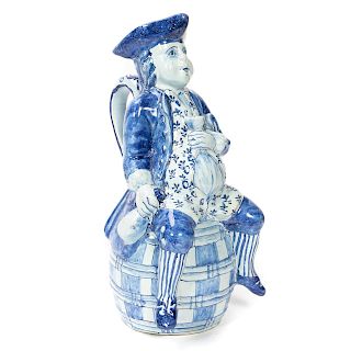 20th C. Delft Blue & White "Gin Man" Pottery Jug
