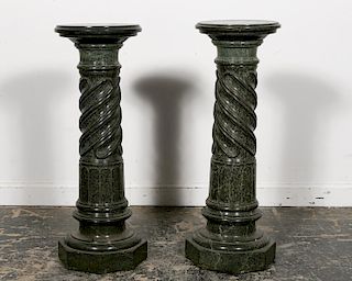 Pair of Green Marble Spiral Column Pedestals