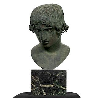 L. 19th C. Italian Bronze Bust of Antinous