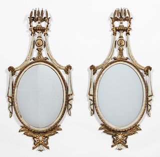 Pair, Neoclassical Style Painted Gilt Oval Mirrors