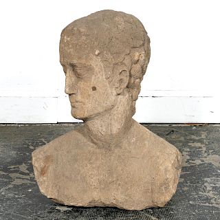 Carved Stone Bust of a Youth or Caesar