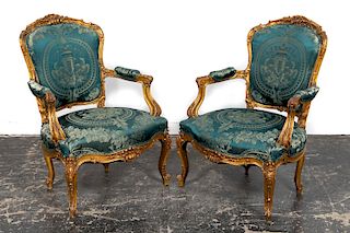 Pair, Italian Rococo Style Giltwood Armchairs