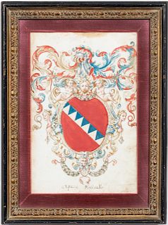 19th Century, Italian Family Crest Watercolor