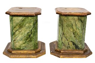 Pair, Italian Polychrome Faux Marble Pedestals