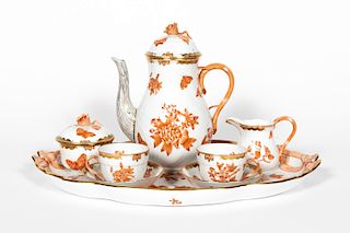 8 PC., Herend 'Chinese Bouquet Rust' Tea Service