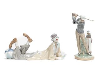Two Lladro Porcelain Figurines, Clown & Golfer